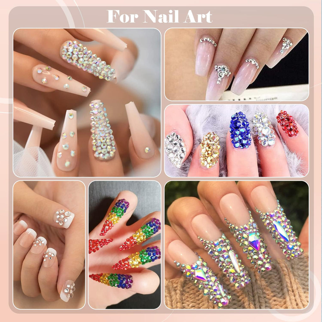 Demonstration of rhinestone placement on decorated artificial nails
