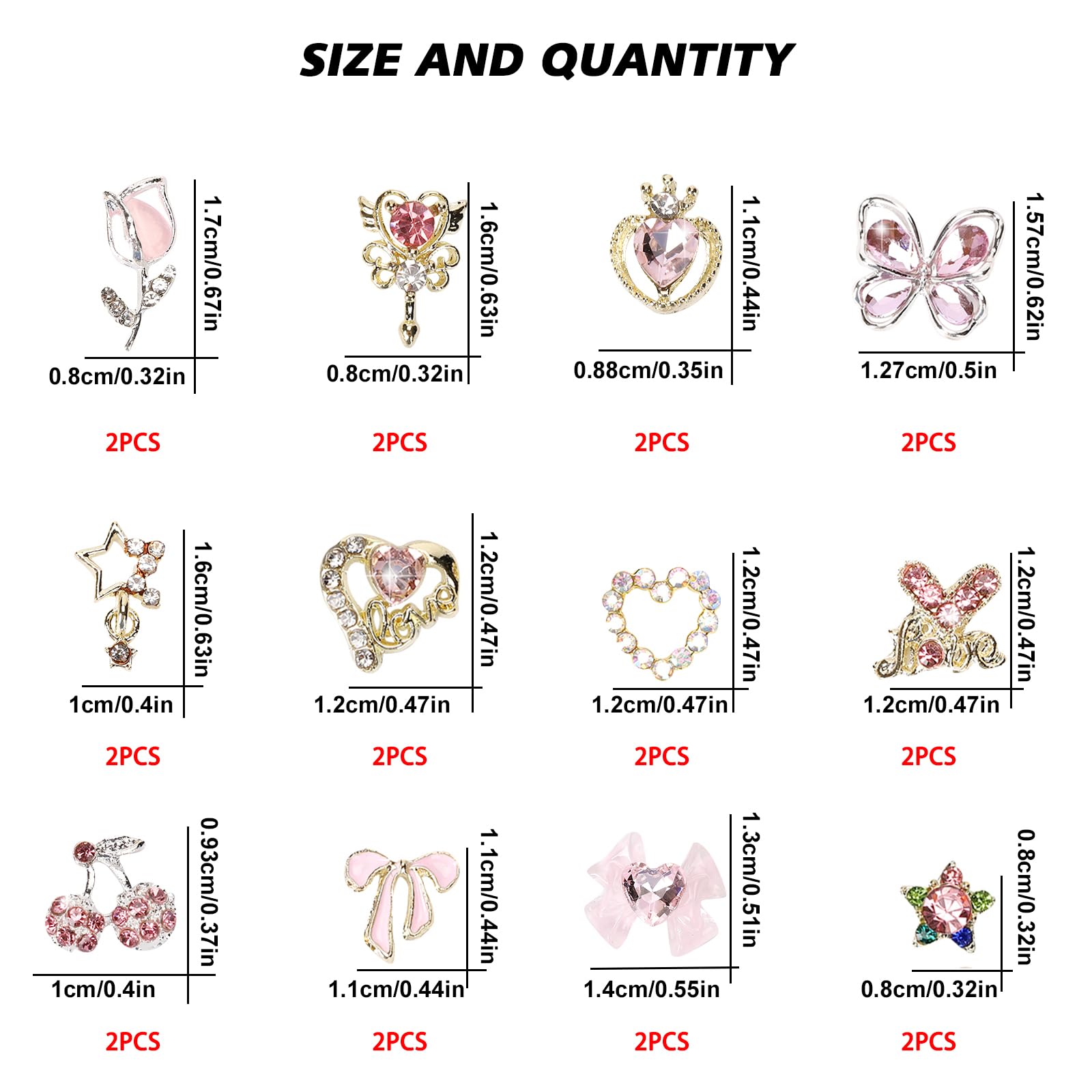 3D cherry and bow alloy nail decorations on acrylic nails