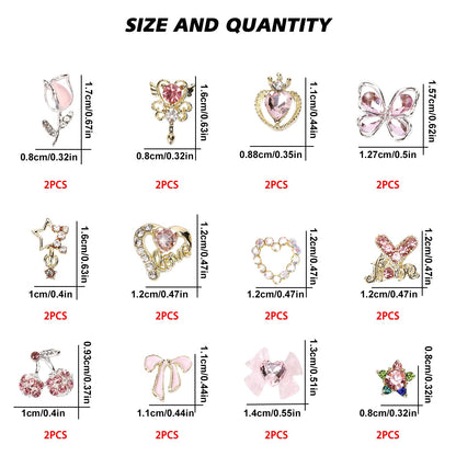 3D cherry and bow alloy nail decorations on acrylic nails