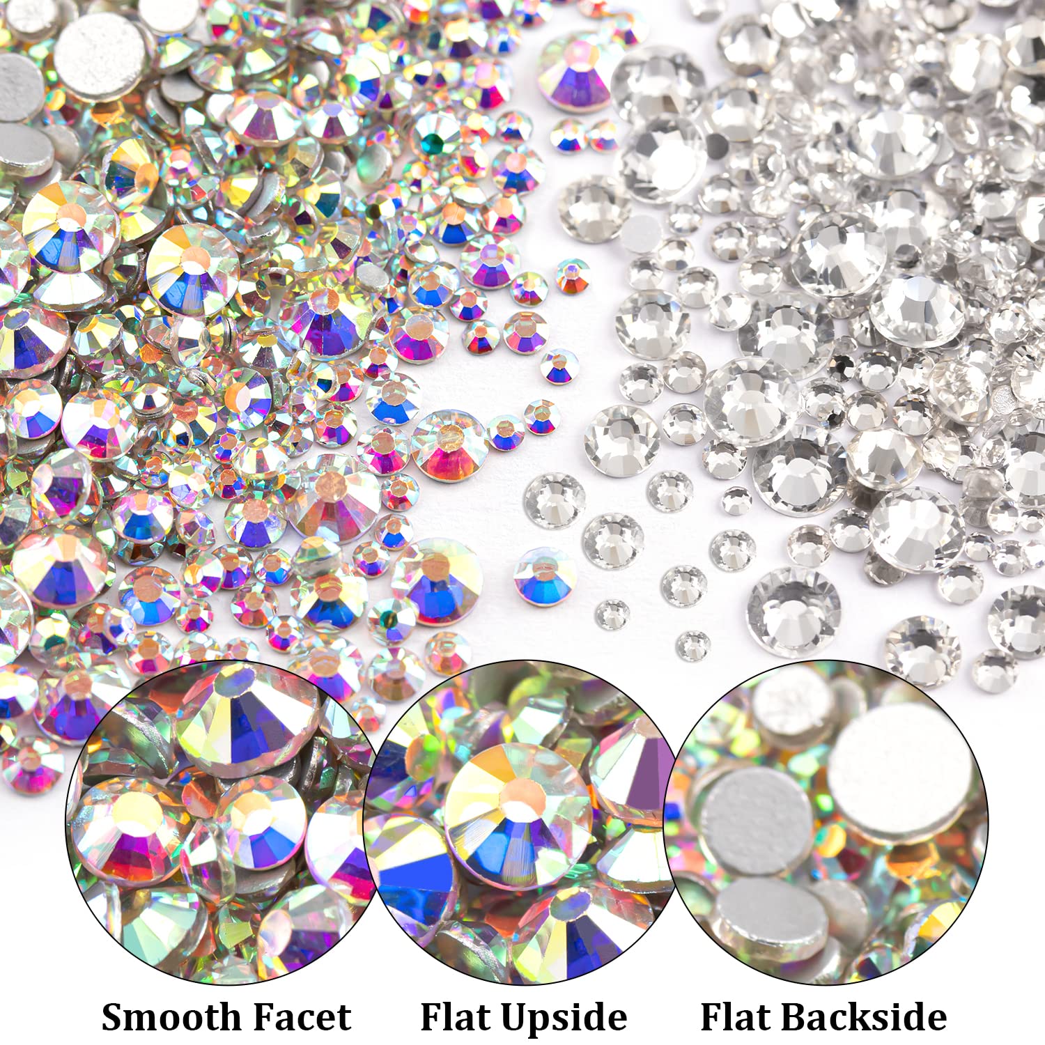 Close up of multicolored crystal rhinestones for nail art