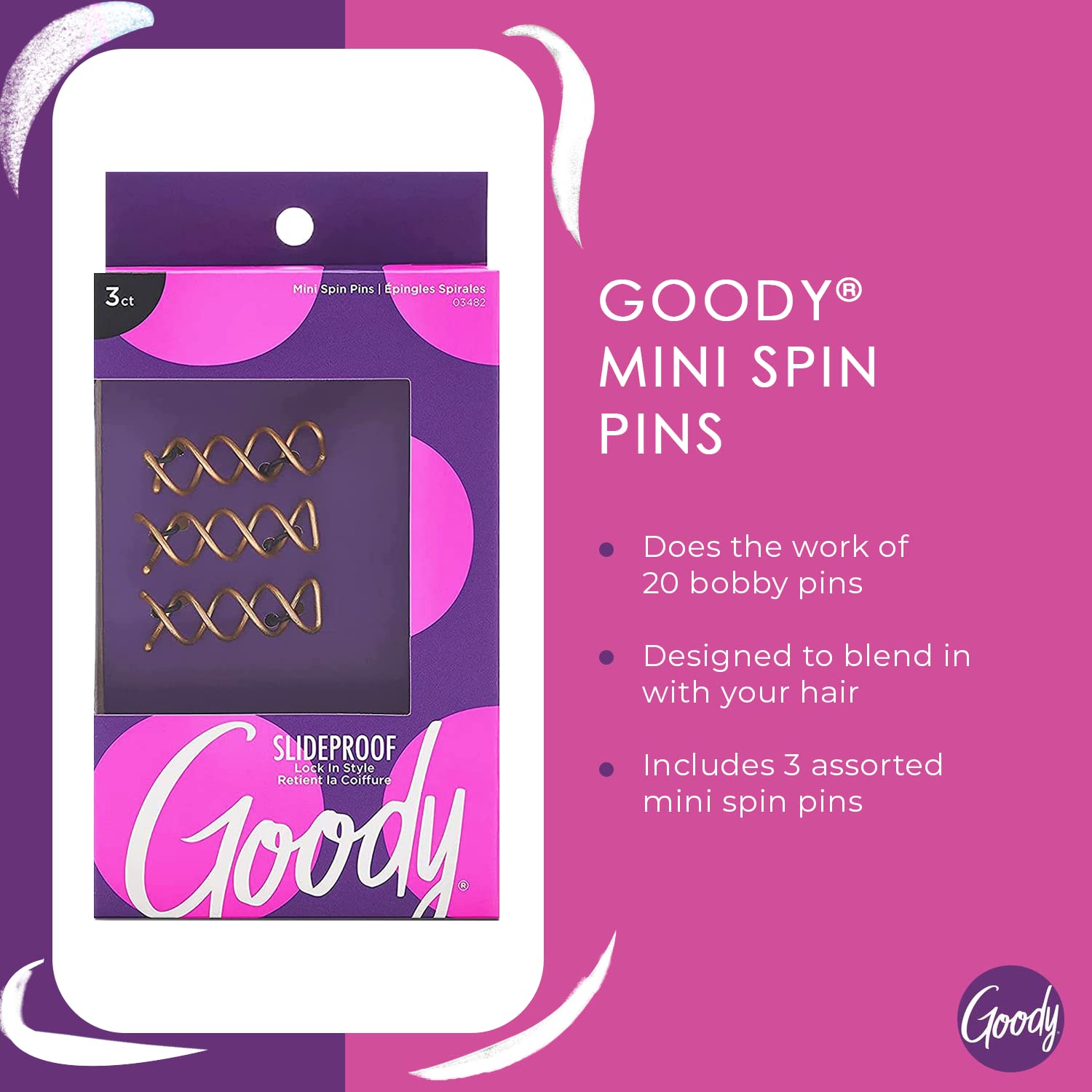 Goody hair accessories packaging for 3 count spin pins