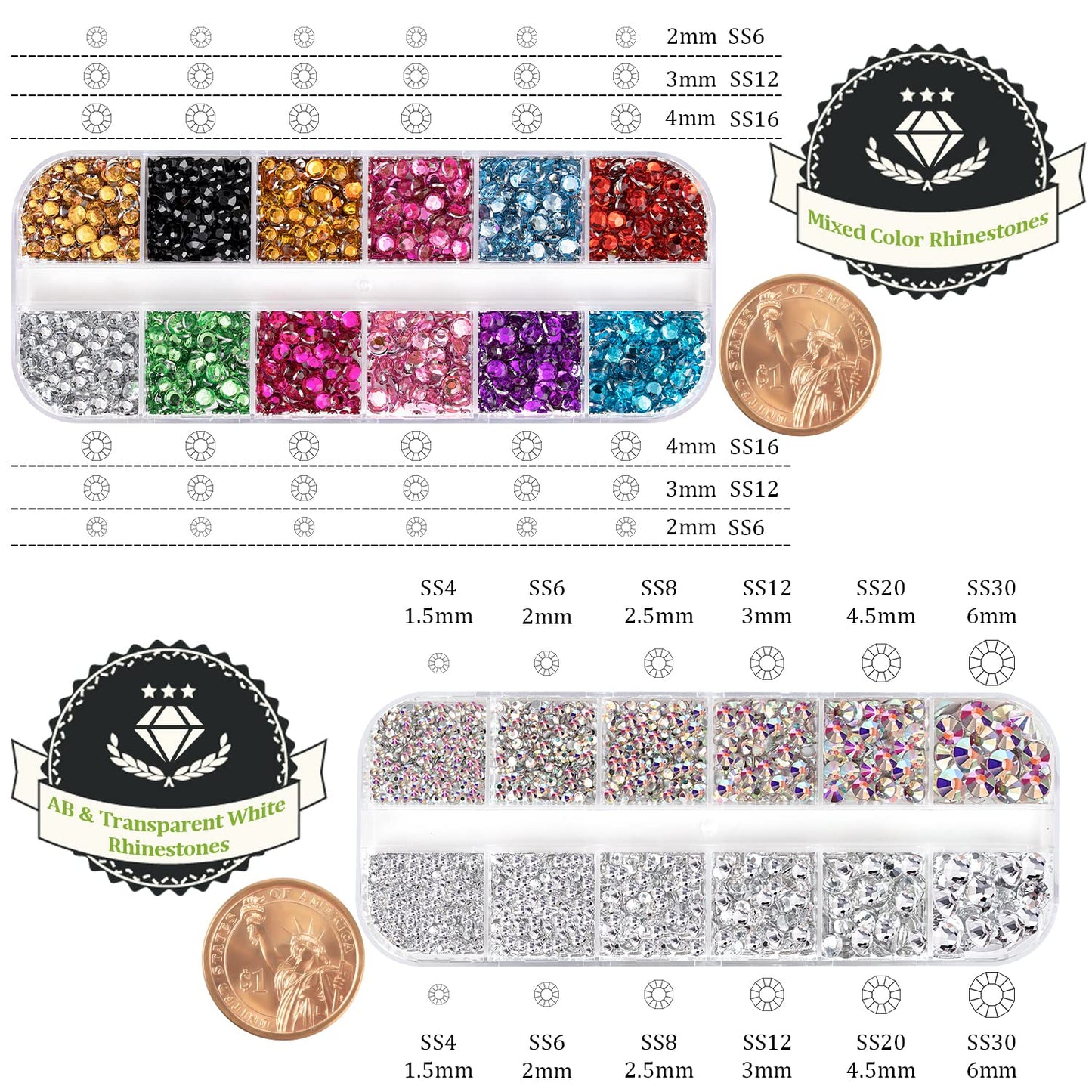 Transparent and Aurora Borealis gems with professional tools