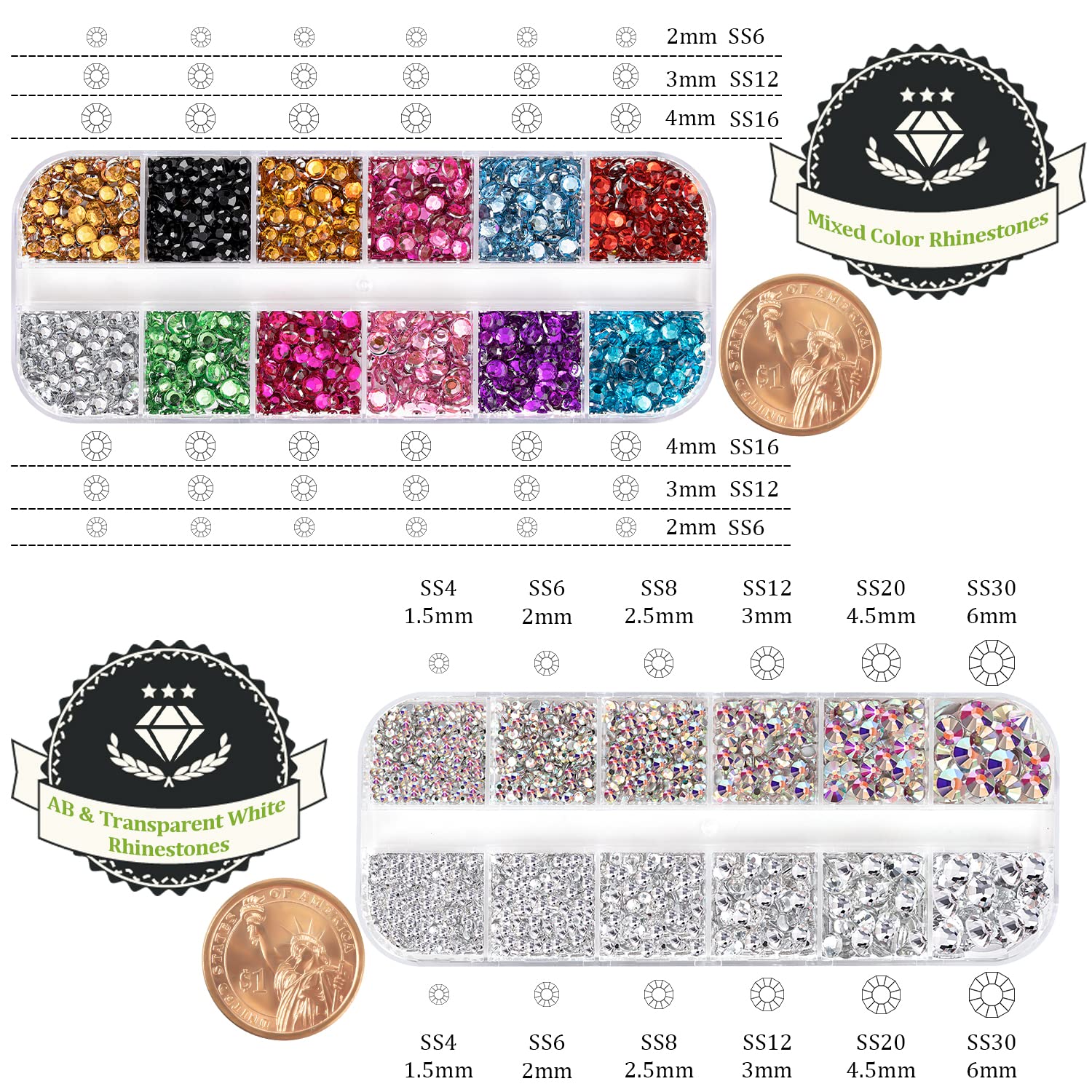 Transparent and Aurora Borealis gems with professional tools