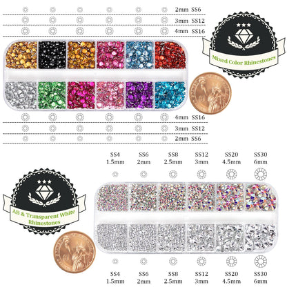Transparent and Aurora Borealis gems with professional tools