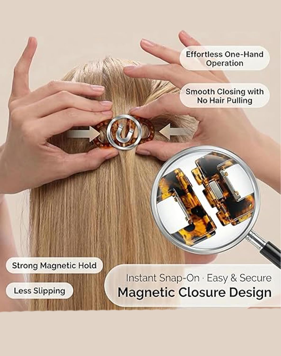 Authentic imported magnetic clutcher set styled elegant half-up look on long hair