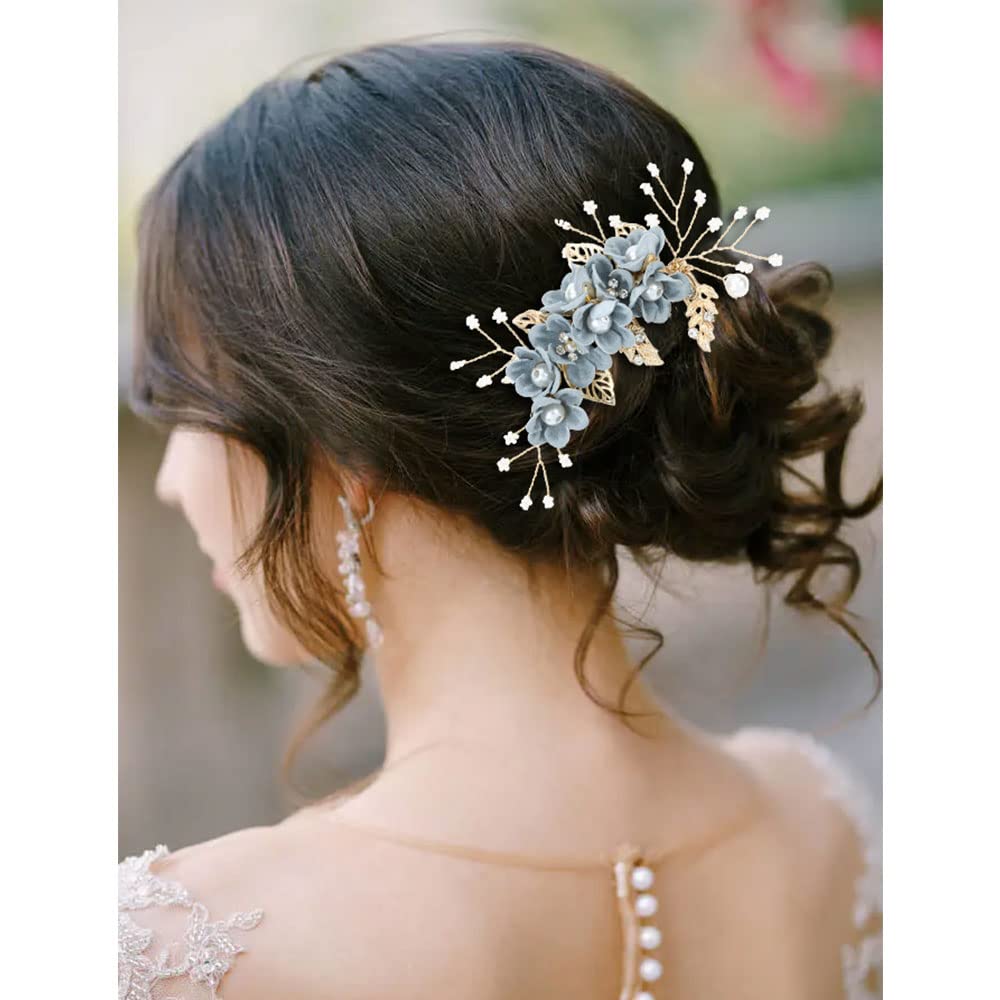Handmade fabric flower wedding hair side comb close up detail