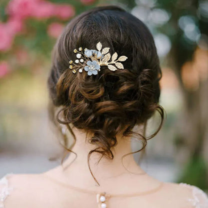 U-shaped blue flower bridal hair pins for wedding updos