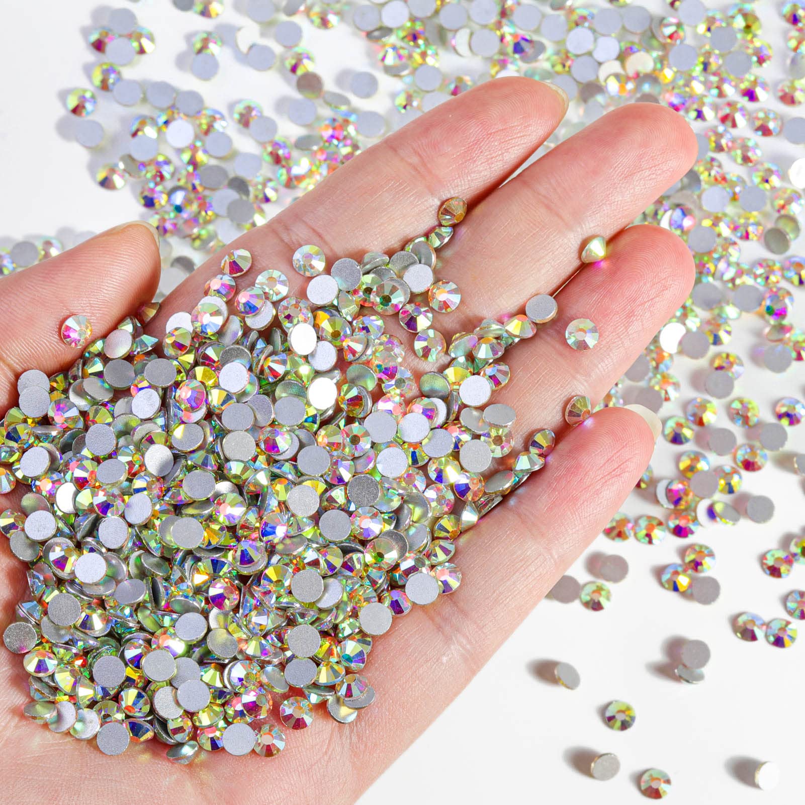 Close up of Beadsland glass rhinestones showing iridescent AB finish