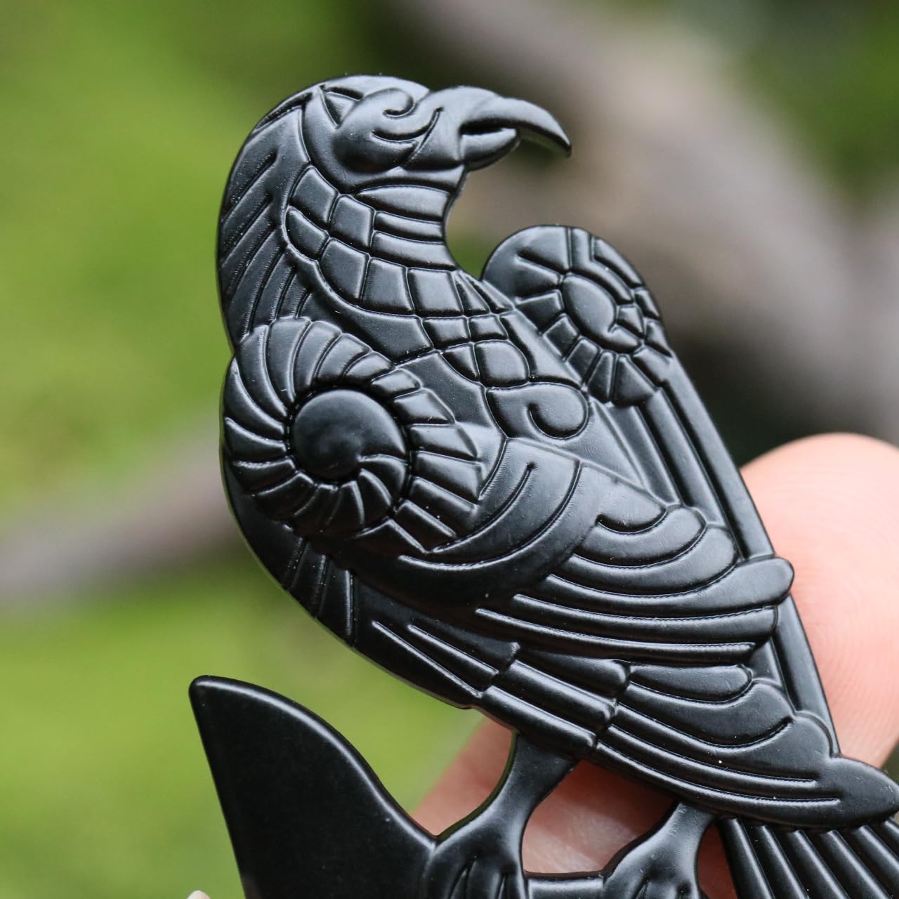 Intricate Norse inspired raven motif on heavy duty metal hair sticks