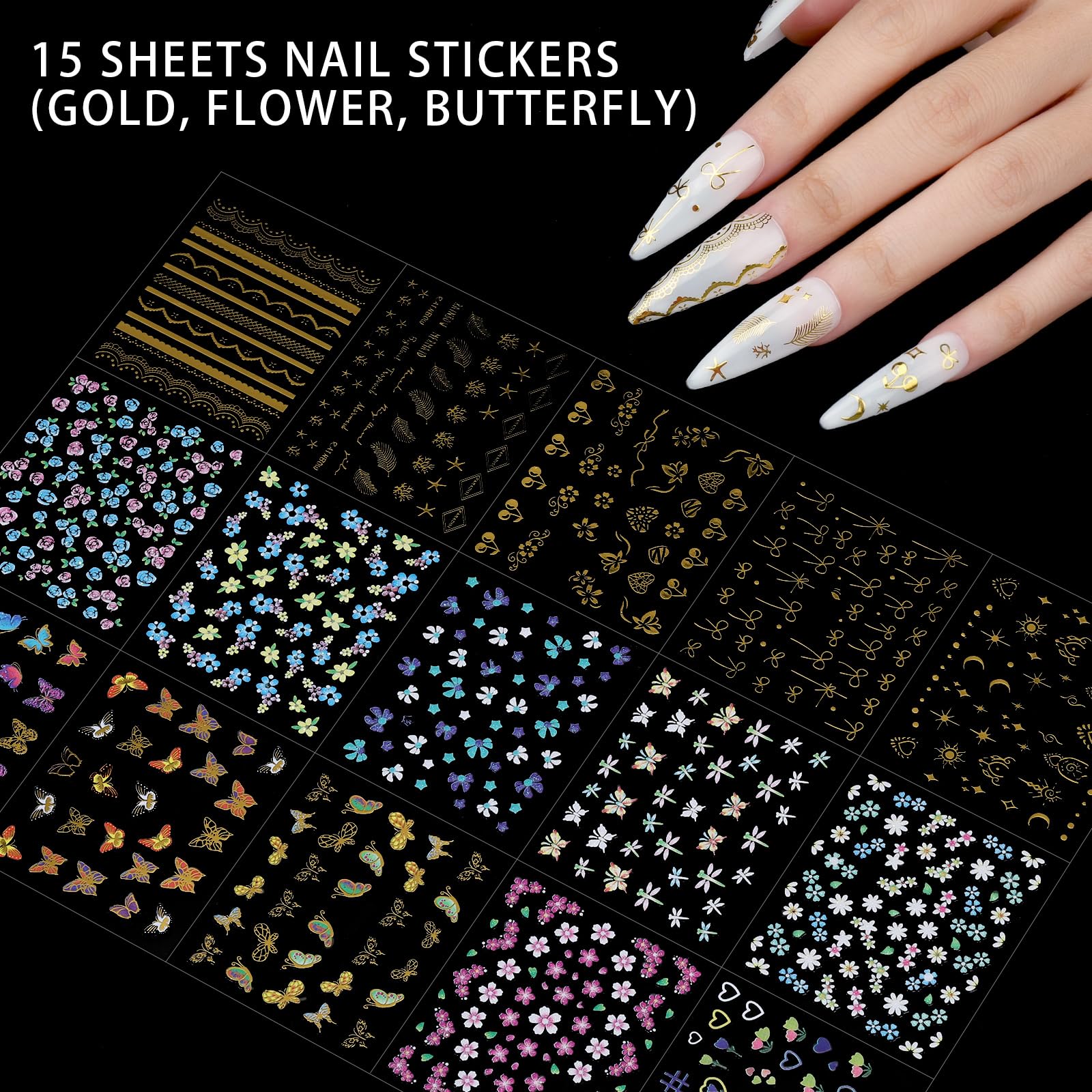 Detailed view of Teenitor 3D flower and metallic nail charms