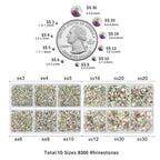 Multi-sized crystal Aurora Borealis rhinestones arranged for crafts