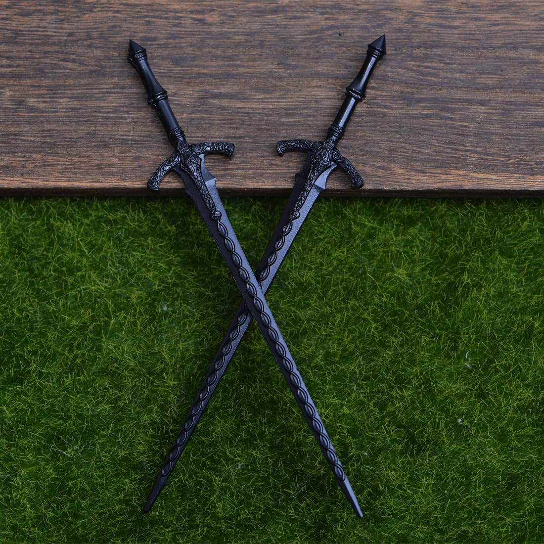 Two count set of LANGHONG gothic hair chopsticks laid out flat to showcase the full 16 centimeter length