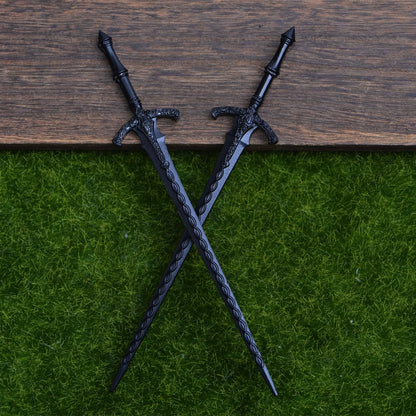 Two count set of LANGHONG gothic hair chopsticks laid out flat to showcase the full 16 centimeter length