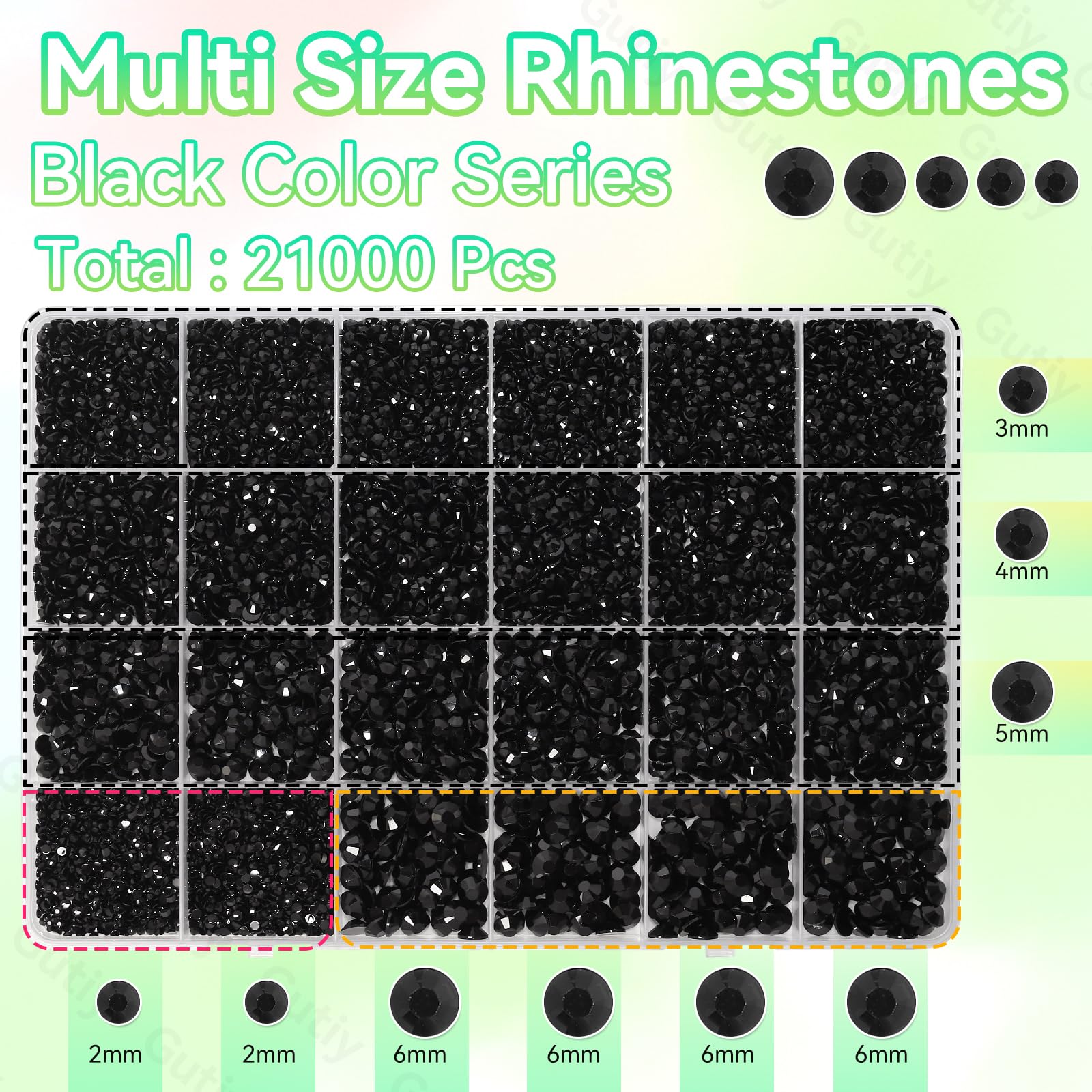 Close up of 21000 pieces black resin jelly rhinestones