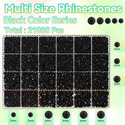 Close up of 21000 pieces black resin jelly rhinestones