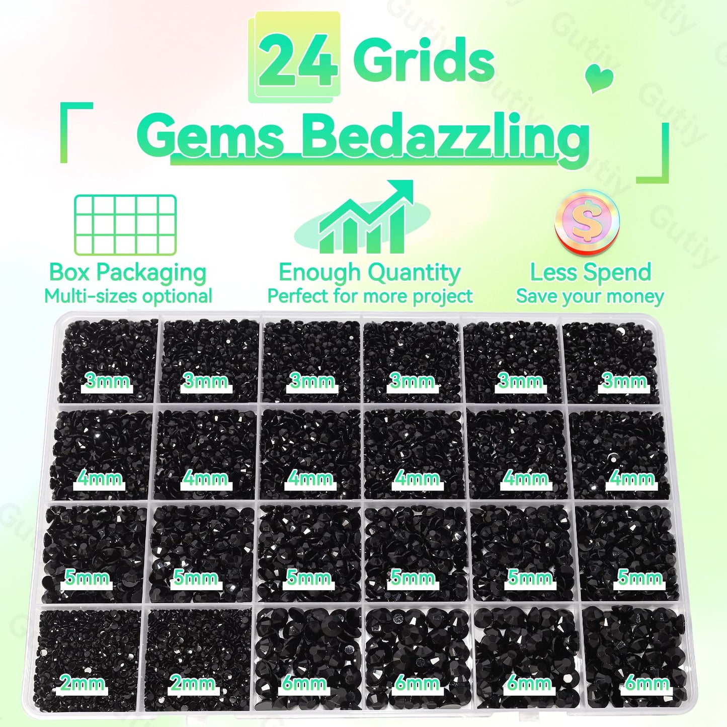 Mix sizes of black flatback rhinestones for craft projects