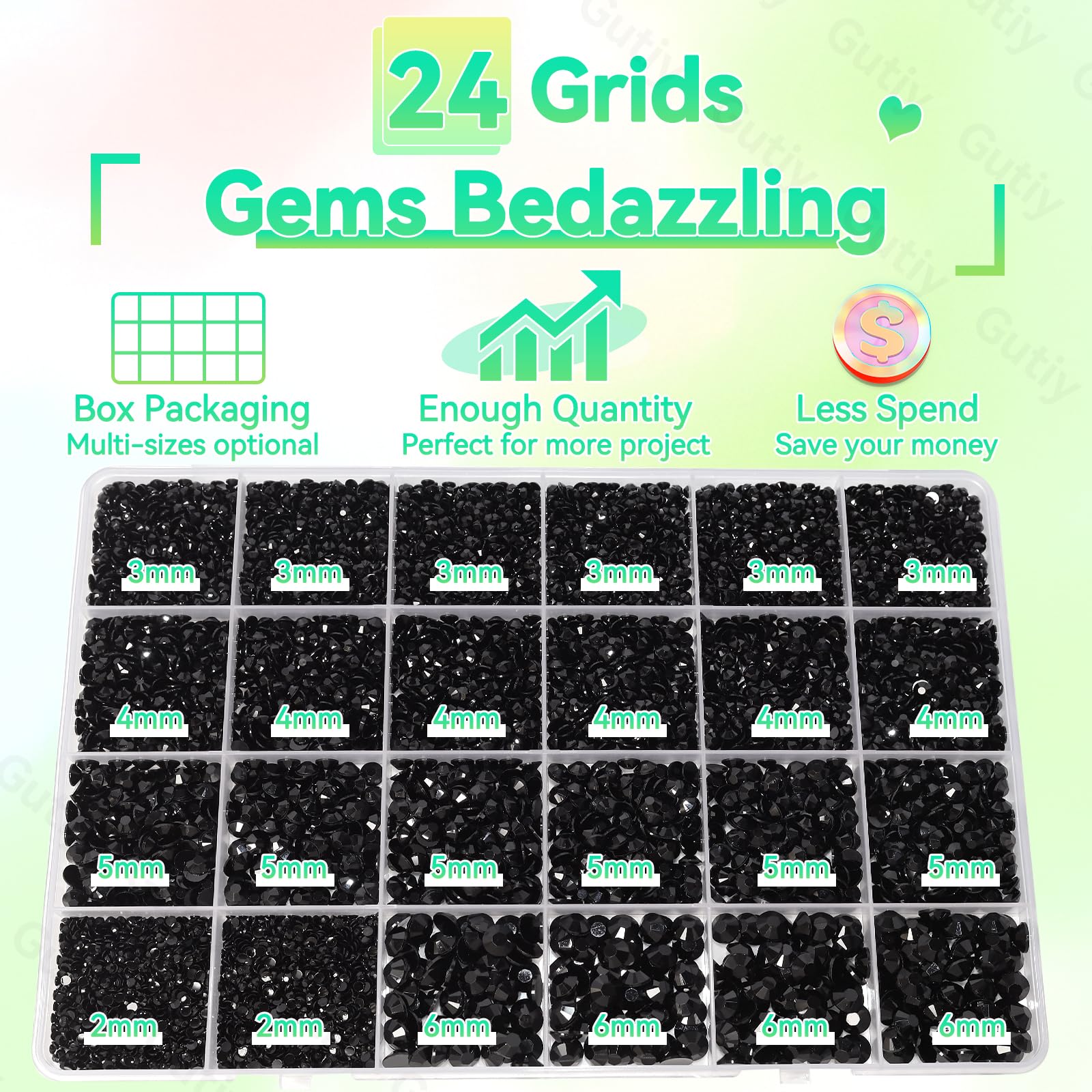 Mix sizes of black flatback rhinestones for craft projects