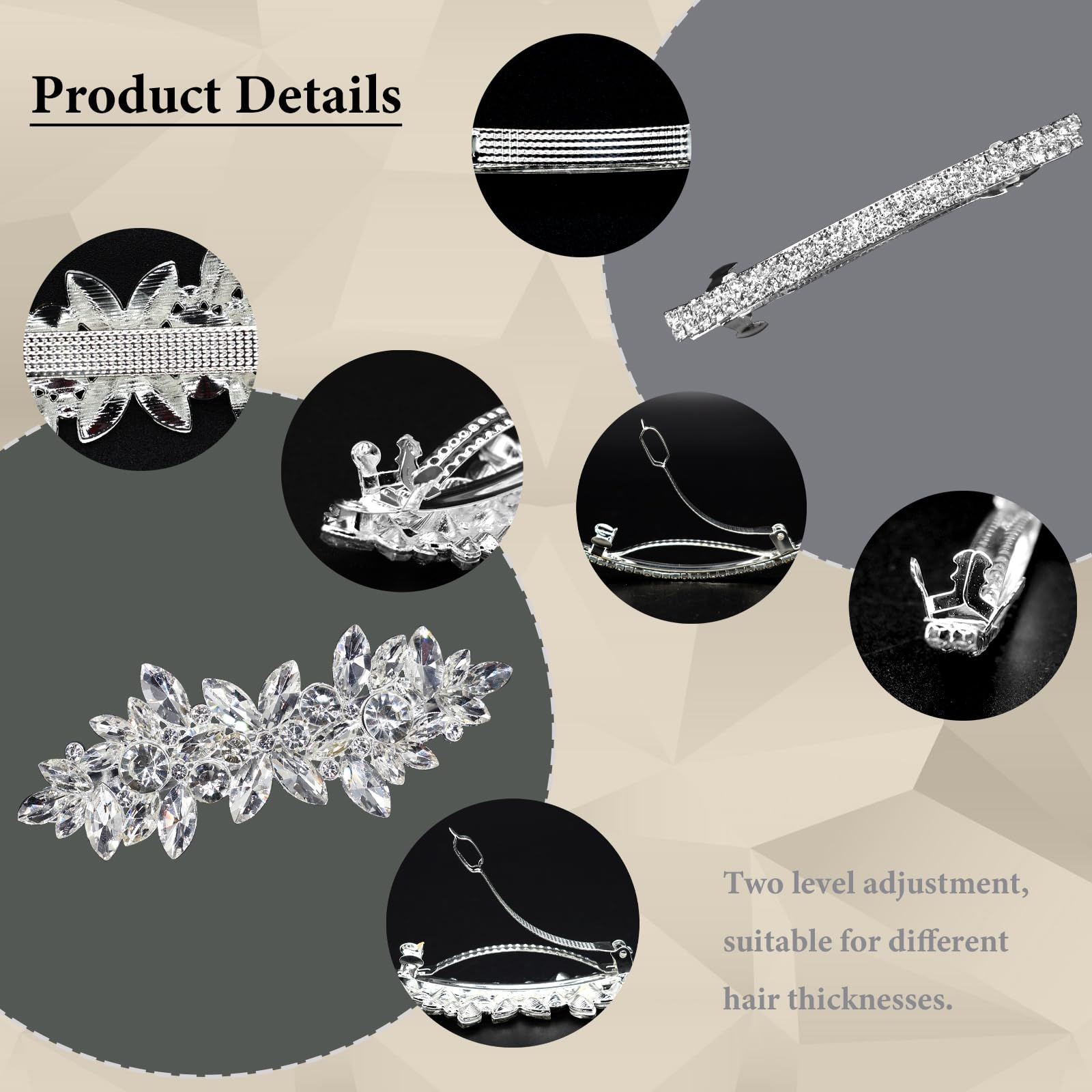 Close up view of the intricate crystal stone layout on the Mulzile wedding hair pins.