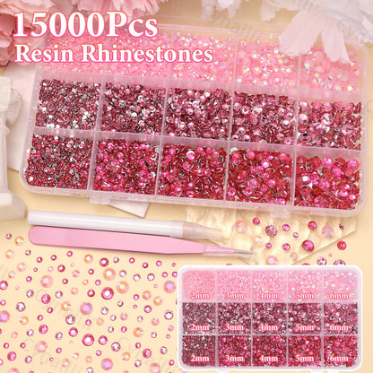 Close up of pink jelly resin rhinestones in various sizes