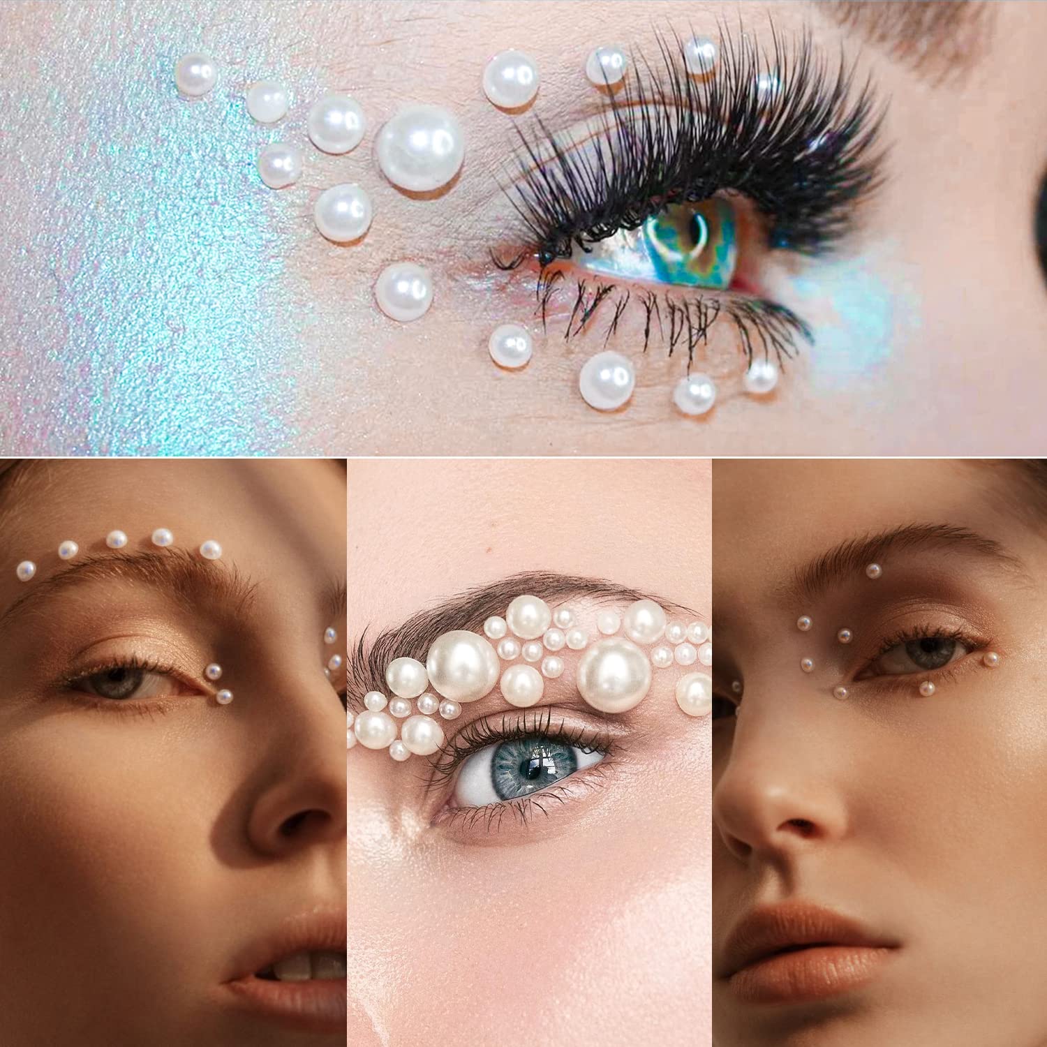 Collection of various sizes of white craft pearls in storage box