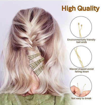Two point two inch MORGLES blonde bobby pins demonstrating elastic flexibility and high quality metal build