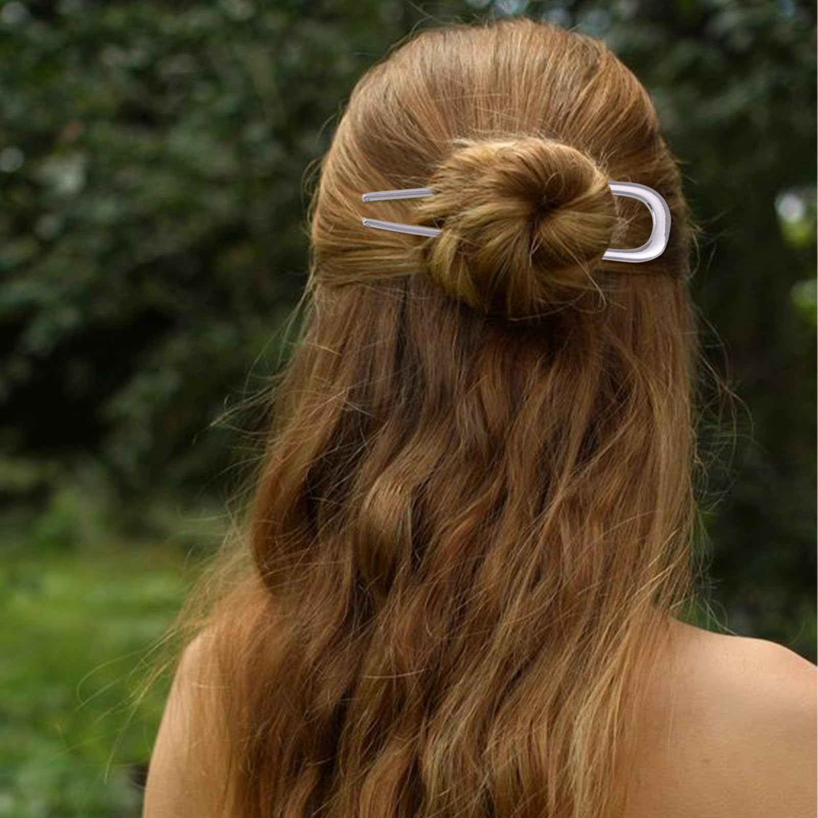 Durable silver metal hair fork accessory for thick hair styling.
