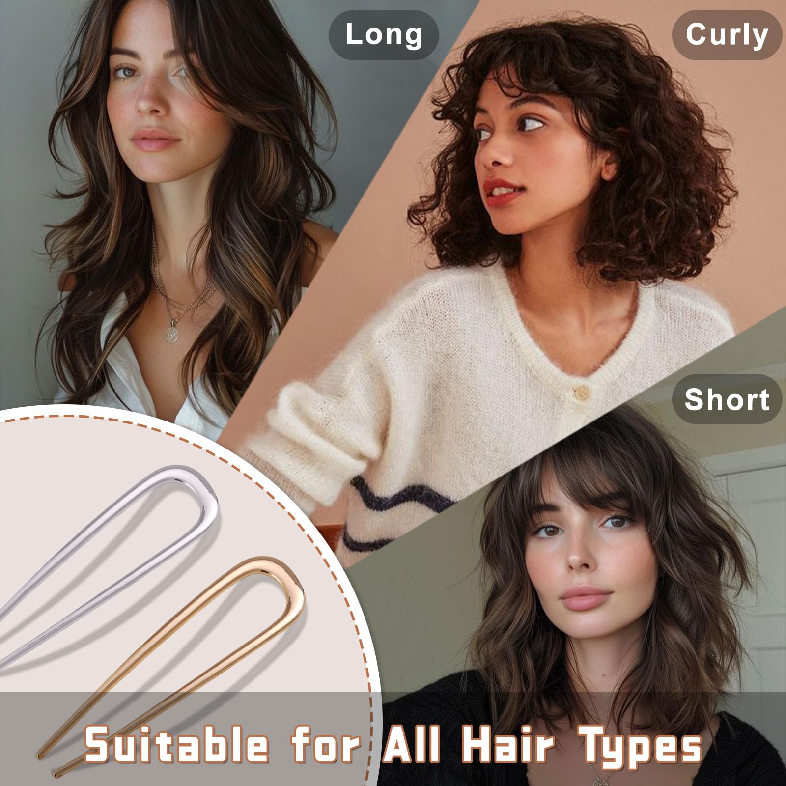 Two pieces of NZOZKOEX geometric hair sticks highlighting the smooth curved prongs.