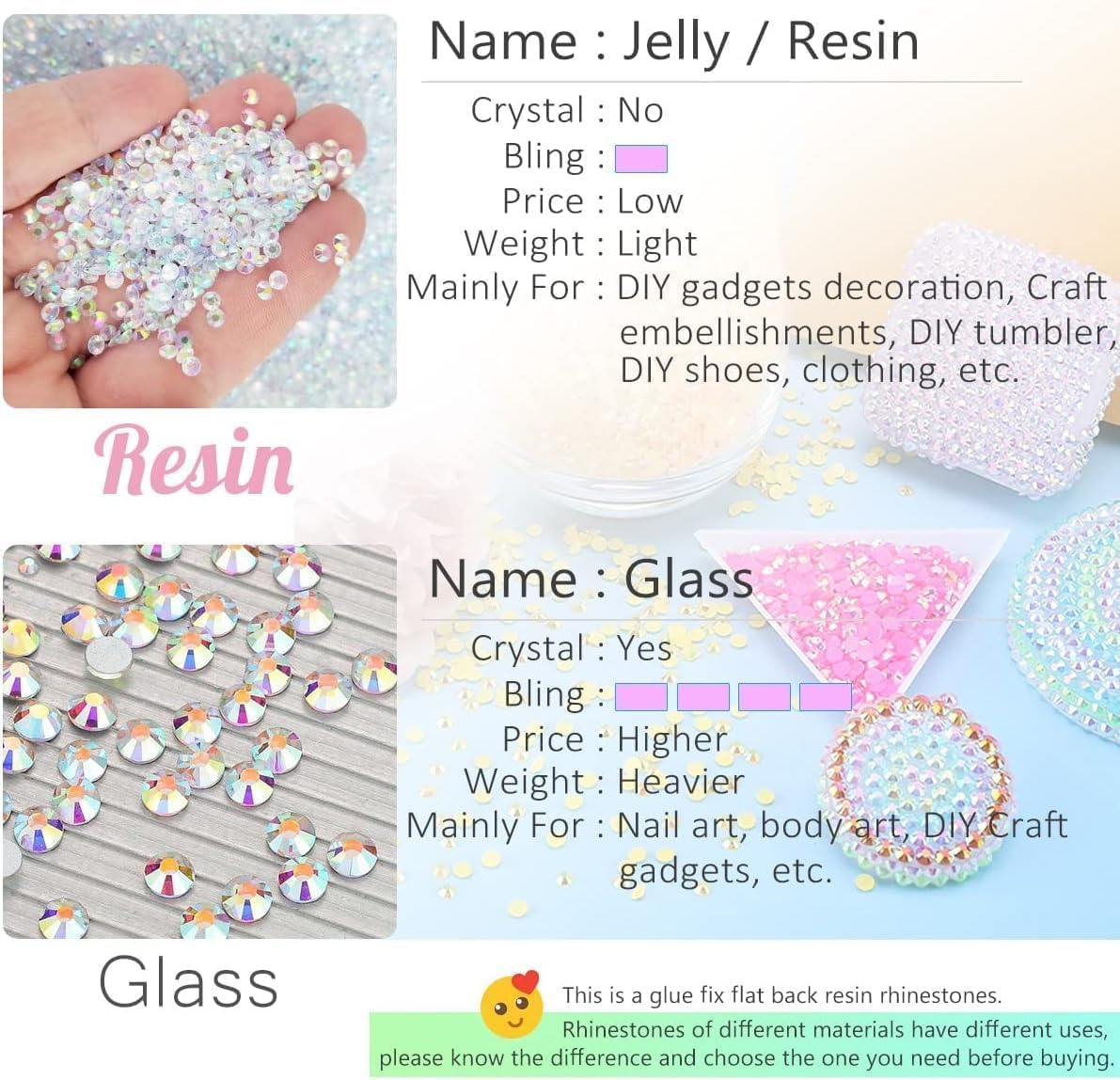 Artistic layout of mixed sizes pink resin rhinestones