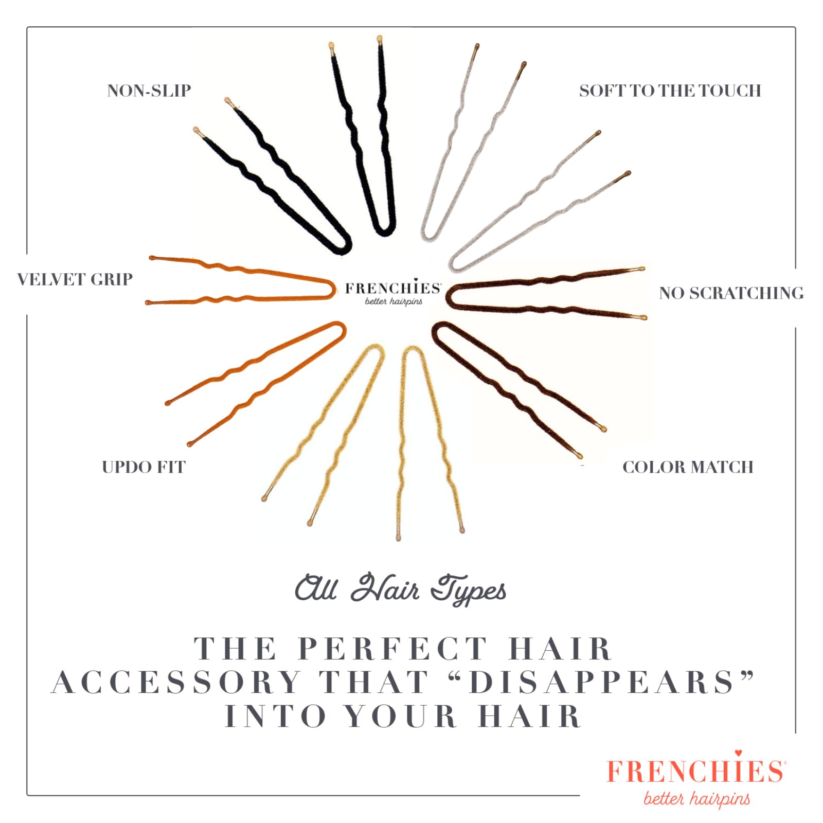 Close up of Frenchies ultra flocked non slip hair pins revealing soft microfiber texture.