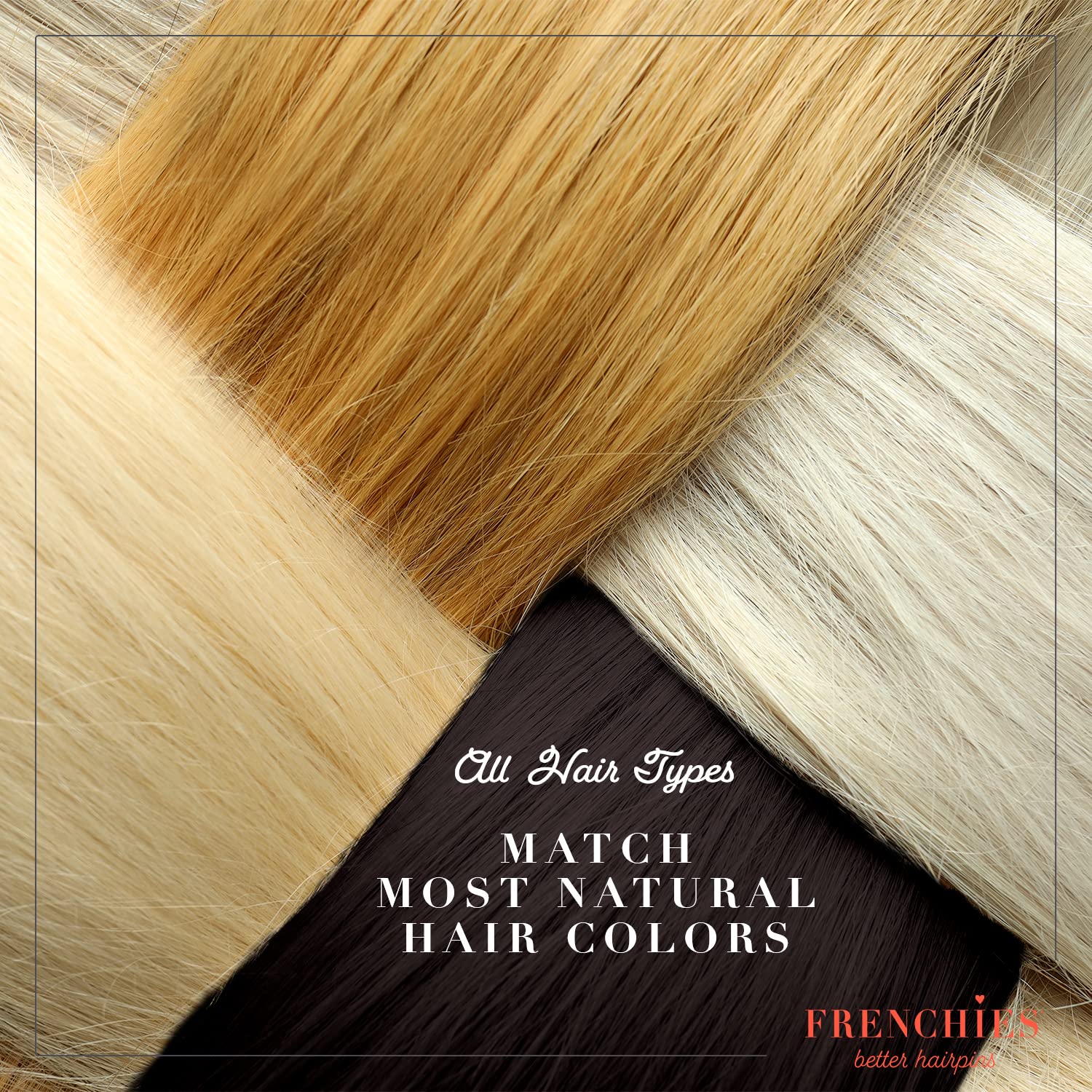 Frenchies flocked hair pins blending invisibly into natural brown hair during styling.