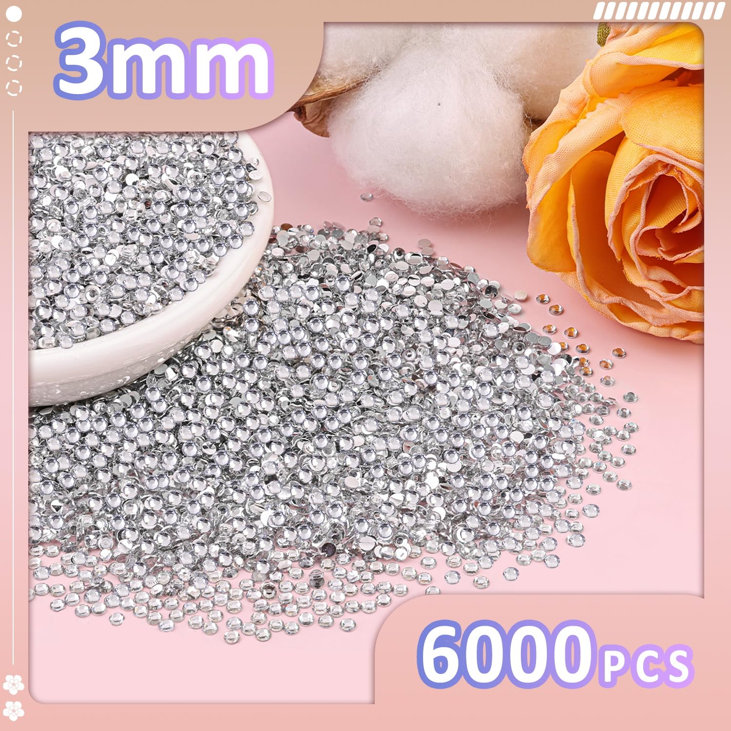 Close up of 3mm clear flatback resin rhinestones