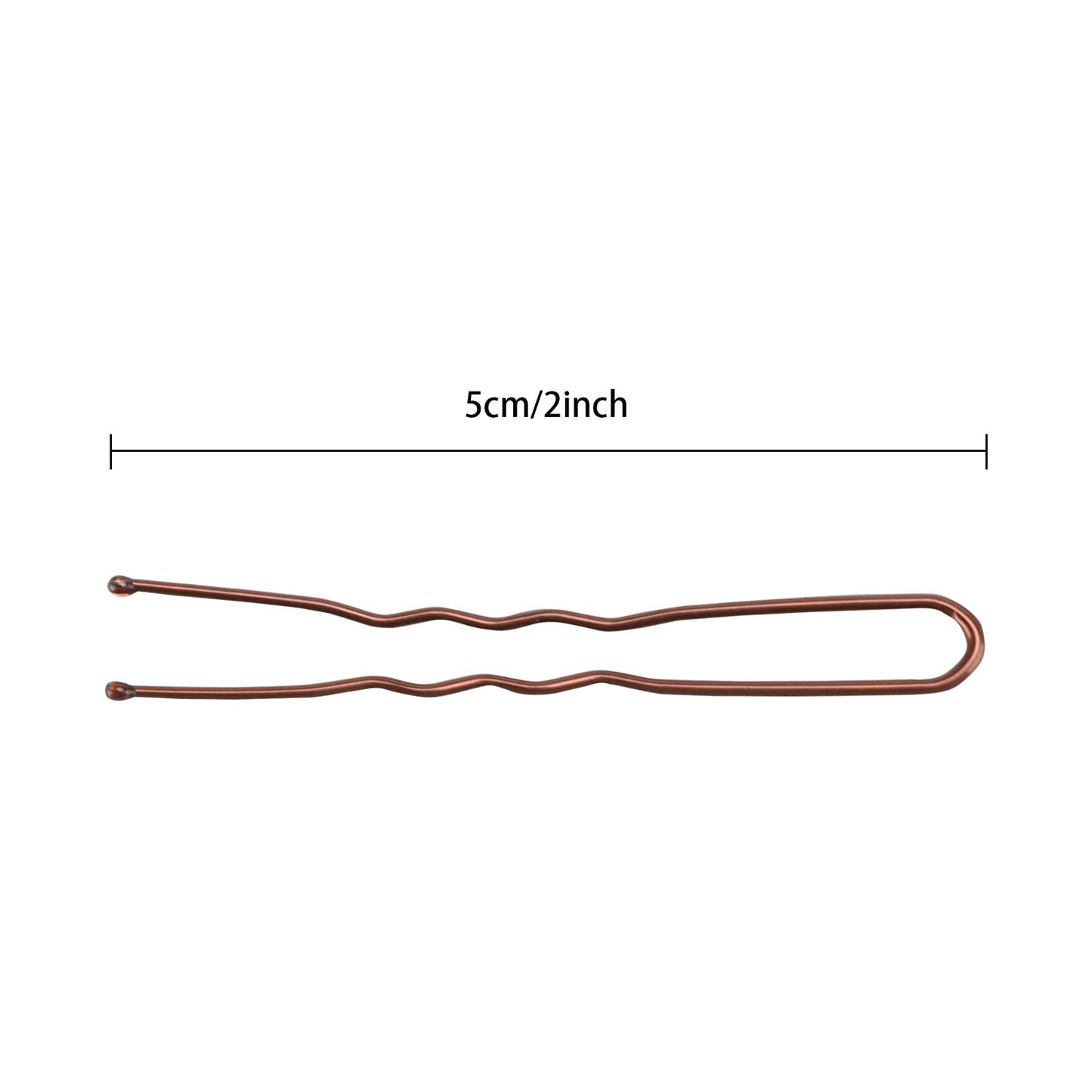 Bulk packaging containing 300 pieces of two inch brown hair pins organized neatly inside a transparent storage box.