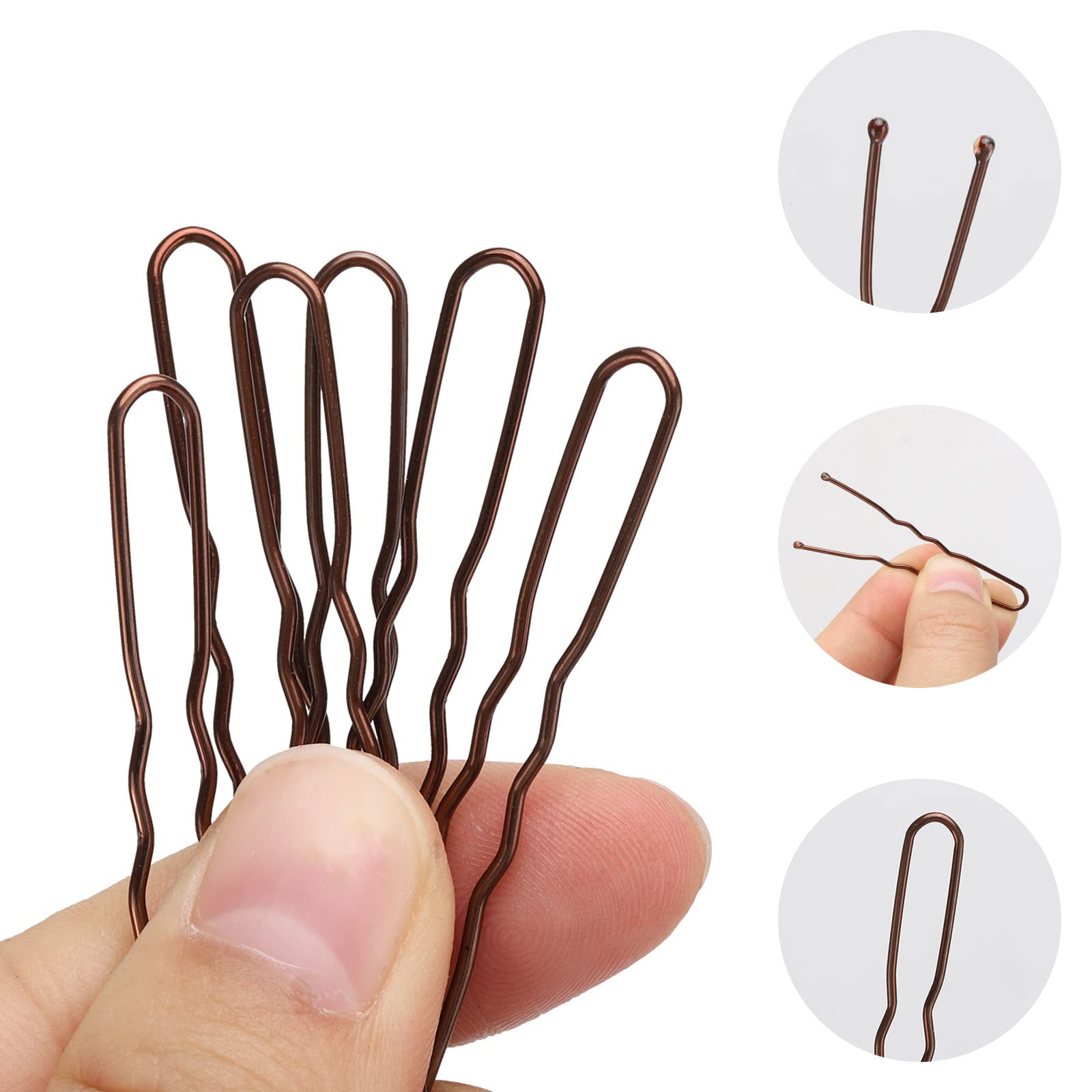 Demonstration of the five centimeter metal hair grips securing a neat ballet bun and hair net combination.