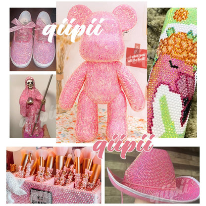 Examples of DIY crafts decorated with qiipii jelly rhinestones