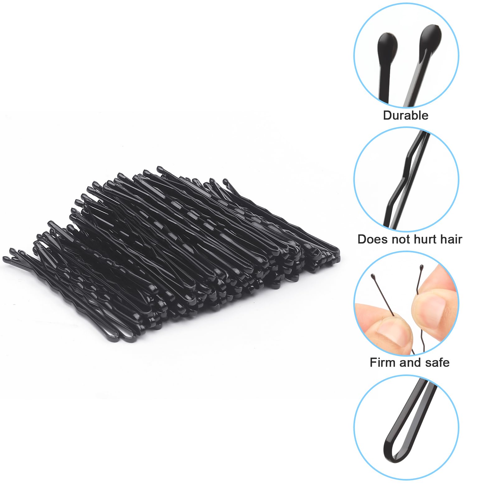 Close up view of premium metal bobby pins showcasing the wave design and protective ball tips.