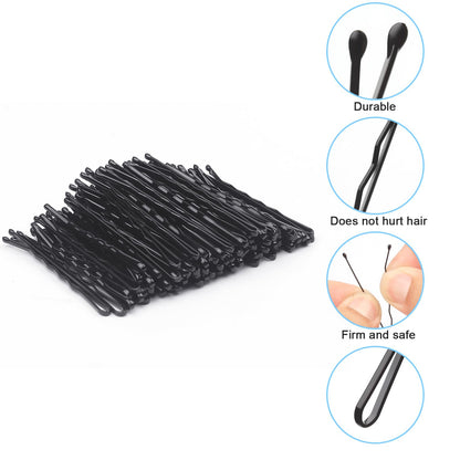 Close up view of premium metal bobby pins showcasing the wave design and protective ball tips.