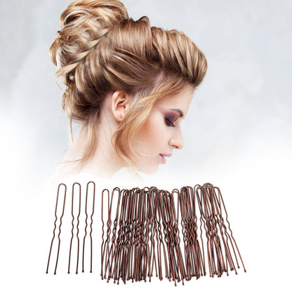 Side comparison showing the professional hair pins blending naturally against dark and brown colored hair strands.