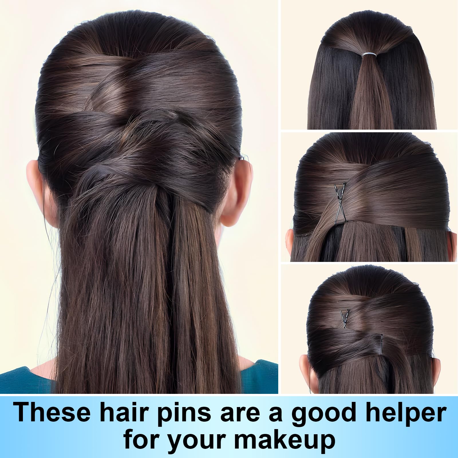 Fosvrde invisible wave hair pins being used to secure a neat side bun hairstyle.