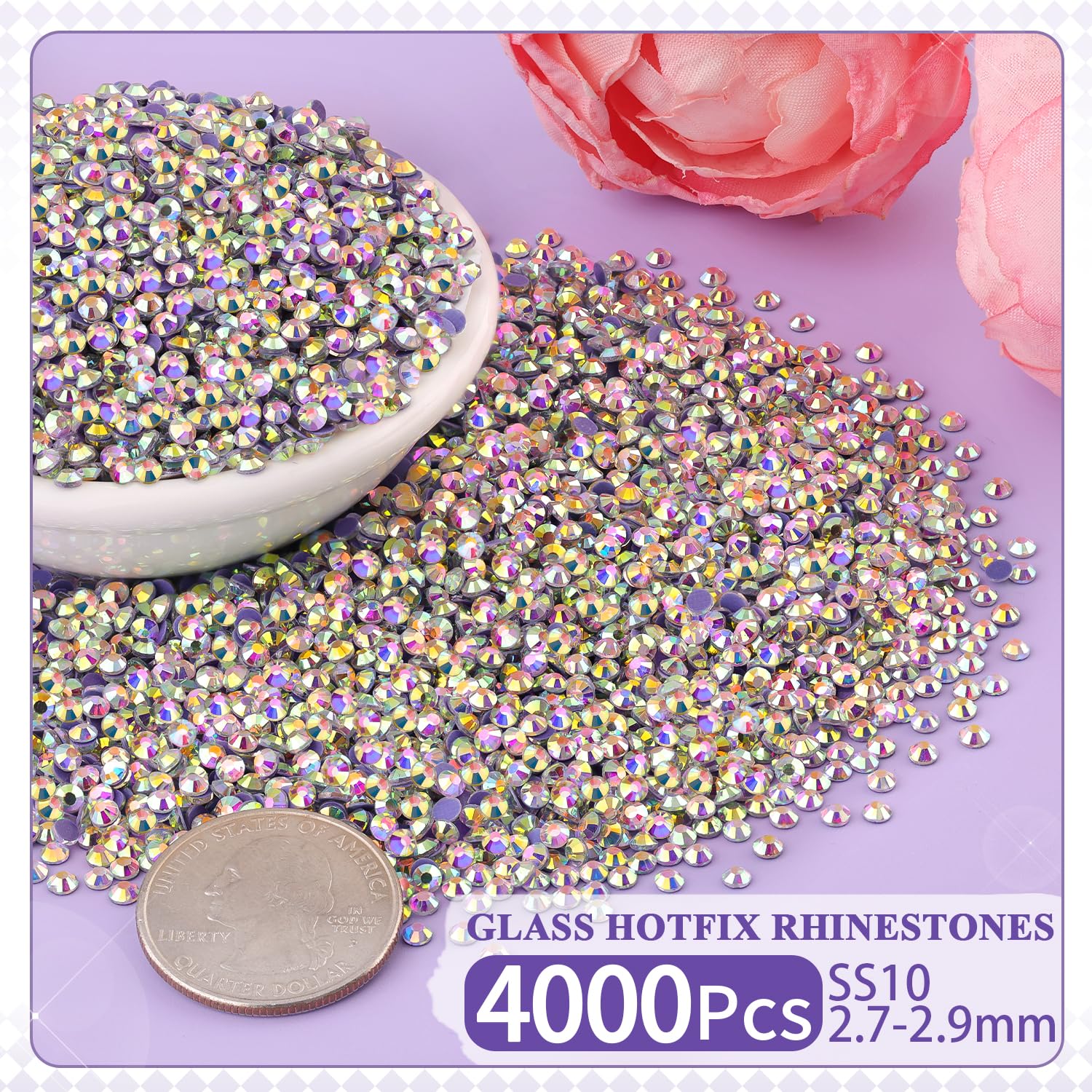Close up of Tinkrstuff Crystal AB glass rhinestones