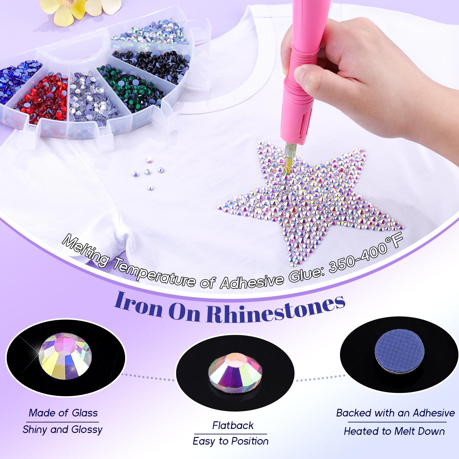 Applying Tinkrstuff hotfix rhinestones to fabric surface