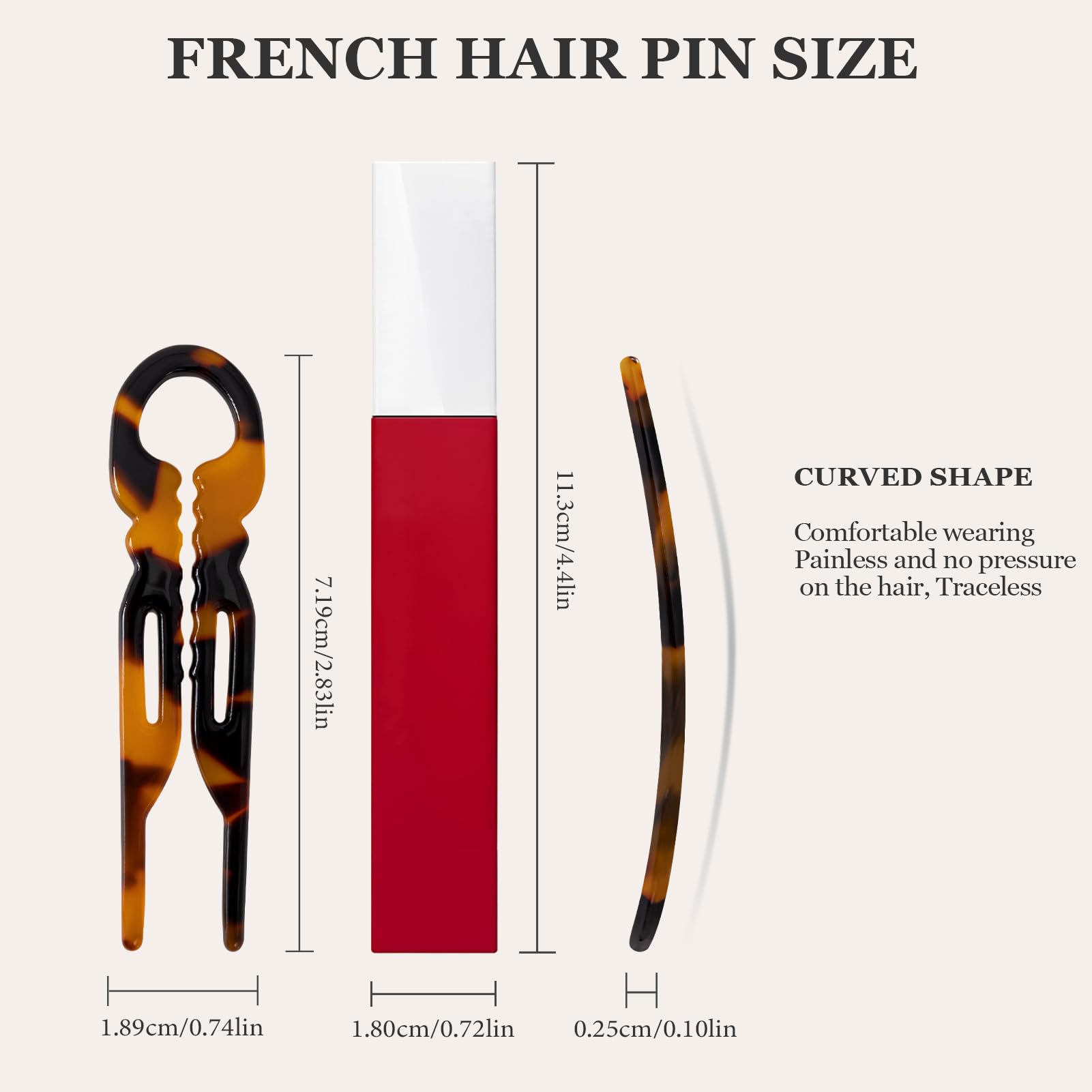 Sunolga curved U-shaped hair fork displaying the innovative double-notch locking mechanism.