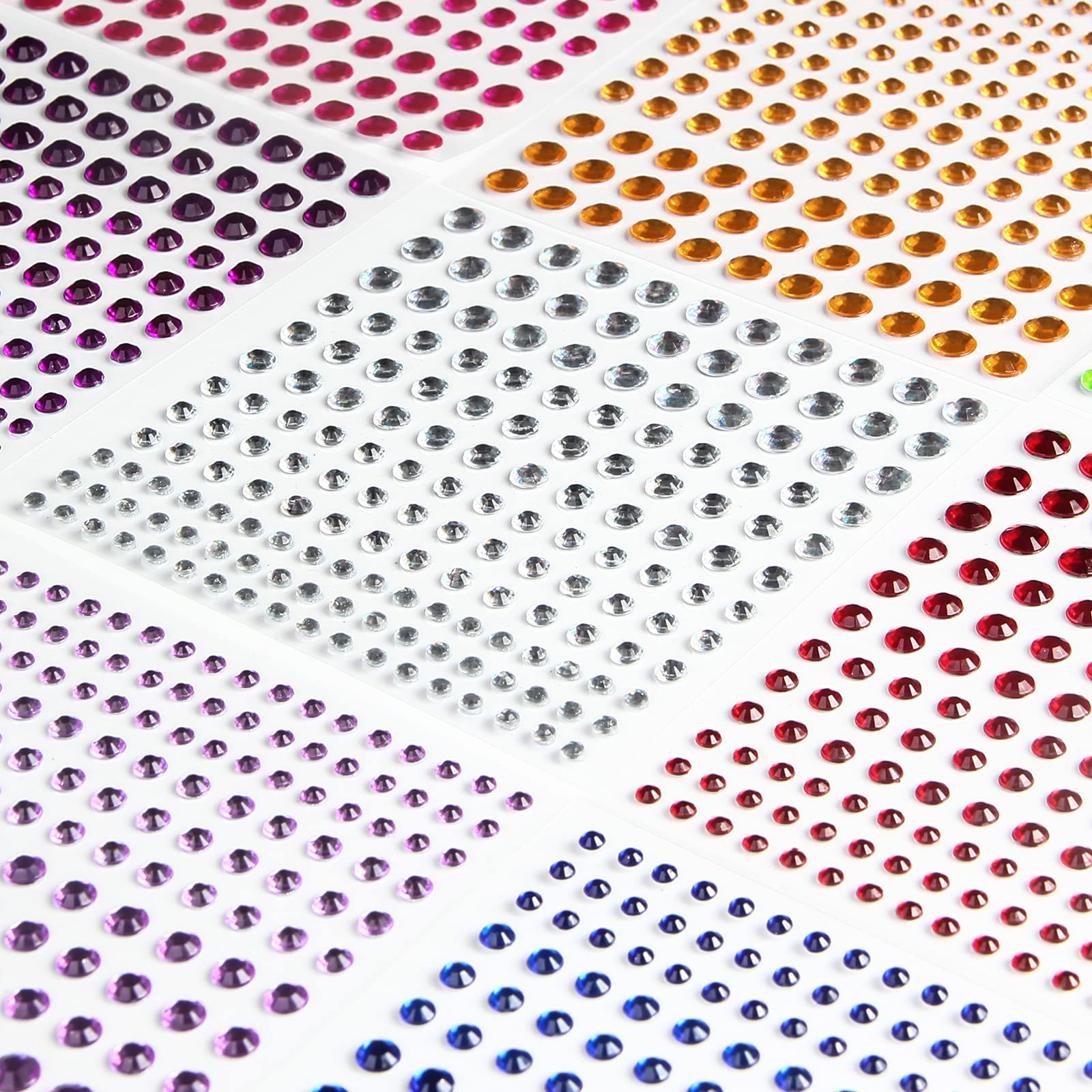 Various sizes and colors of Ketsicart gem stickers on sheets
