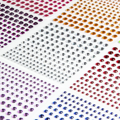 Various sizes and colors of Ketsicart gem stickers on sheets