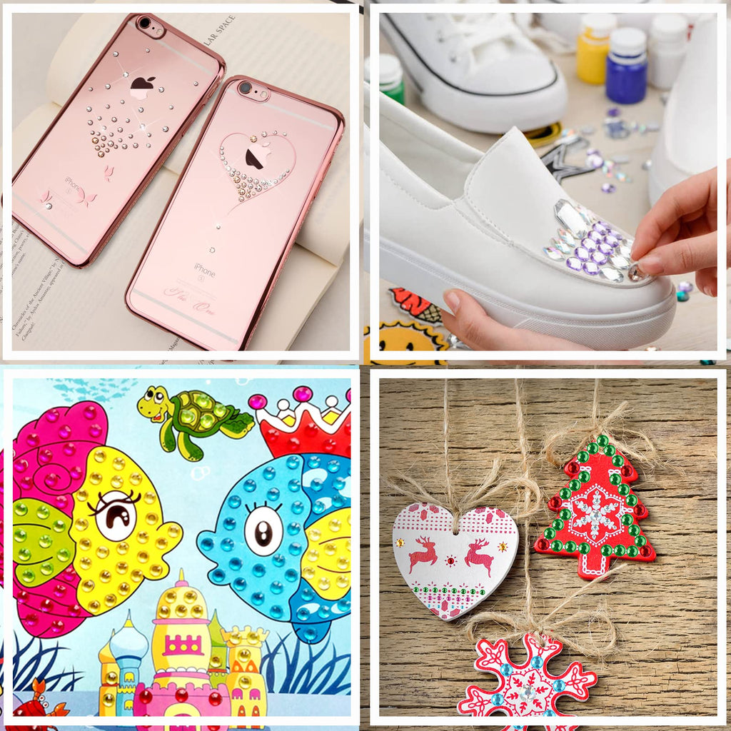 Assorted geometric sizes of sparkling rhinestone stickers on backing sheets