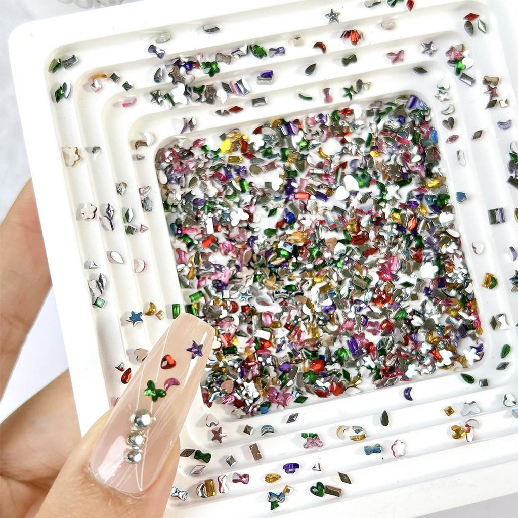 Close up of multi shape crystal flat back gems