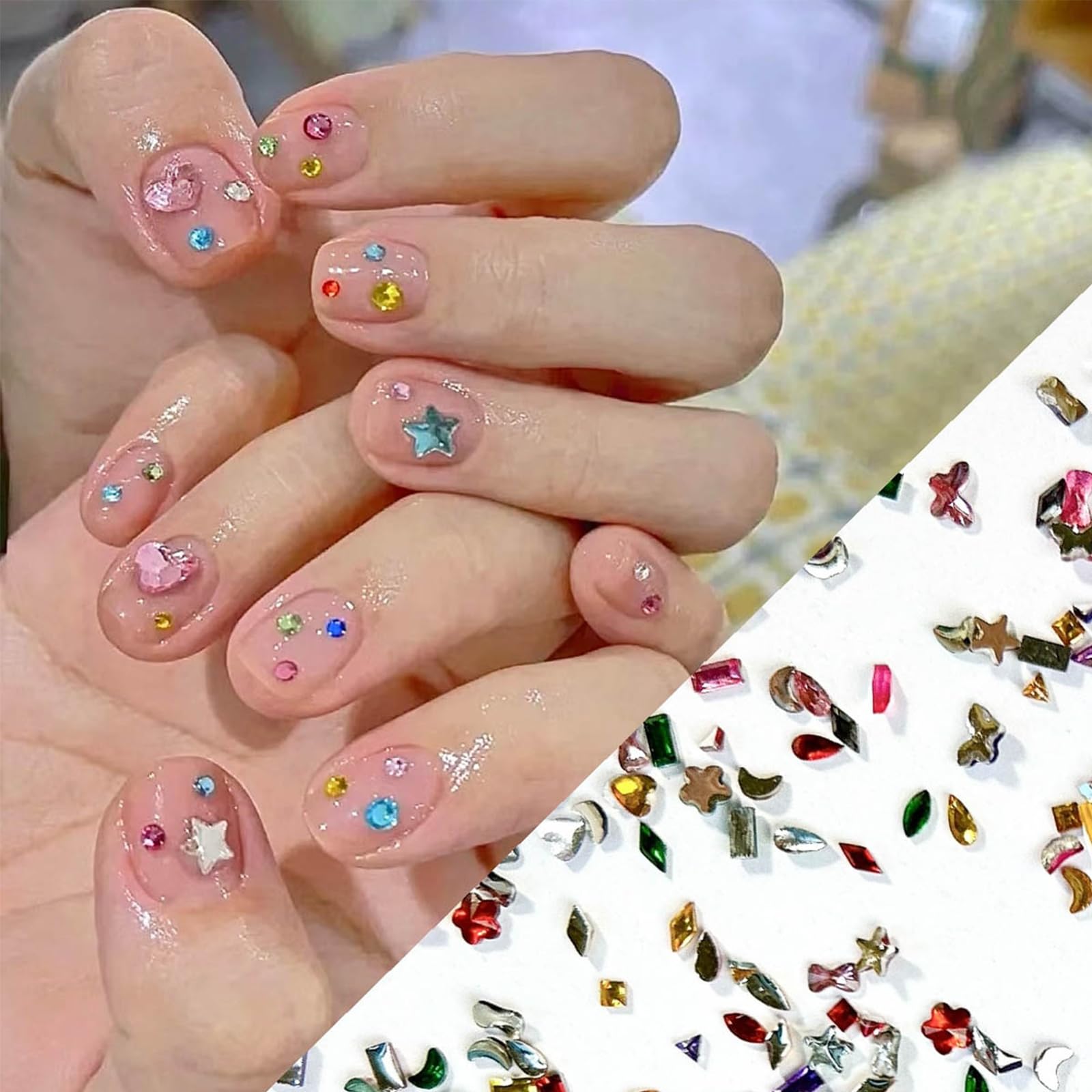 Assorted shapes of flat back crystal nail gems for DIY manicure