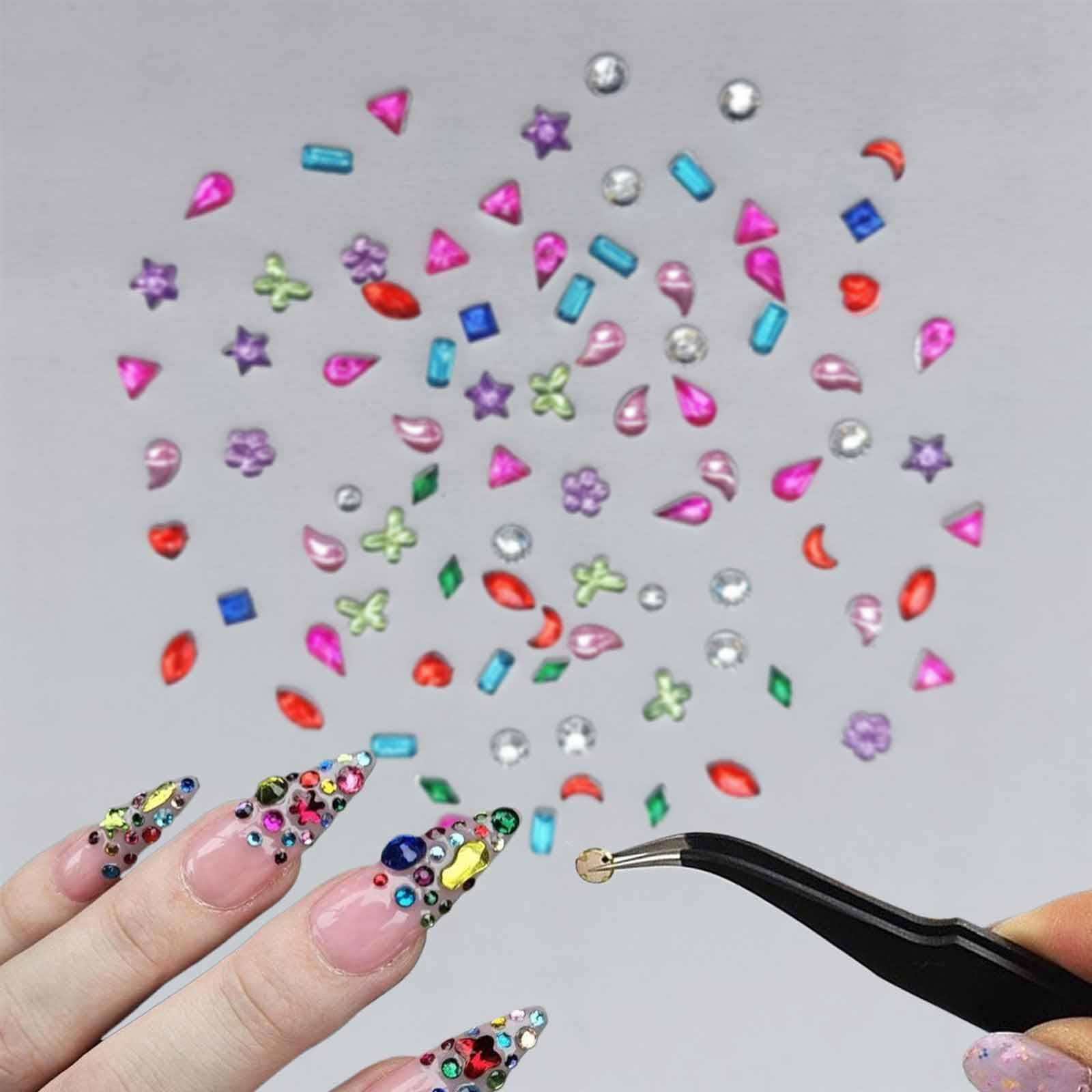 Collection of various geometric and floral nail art diamonds