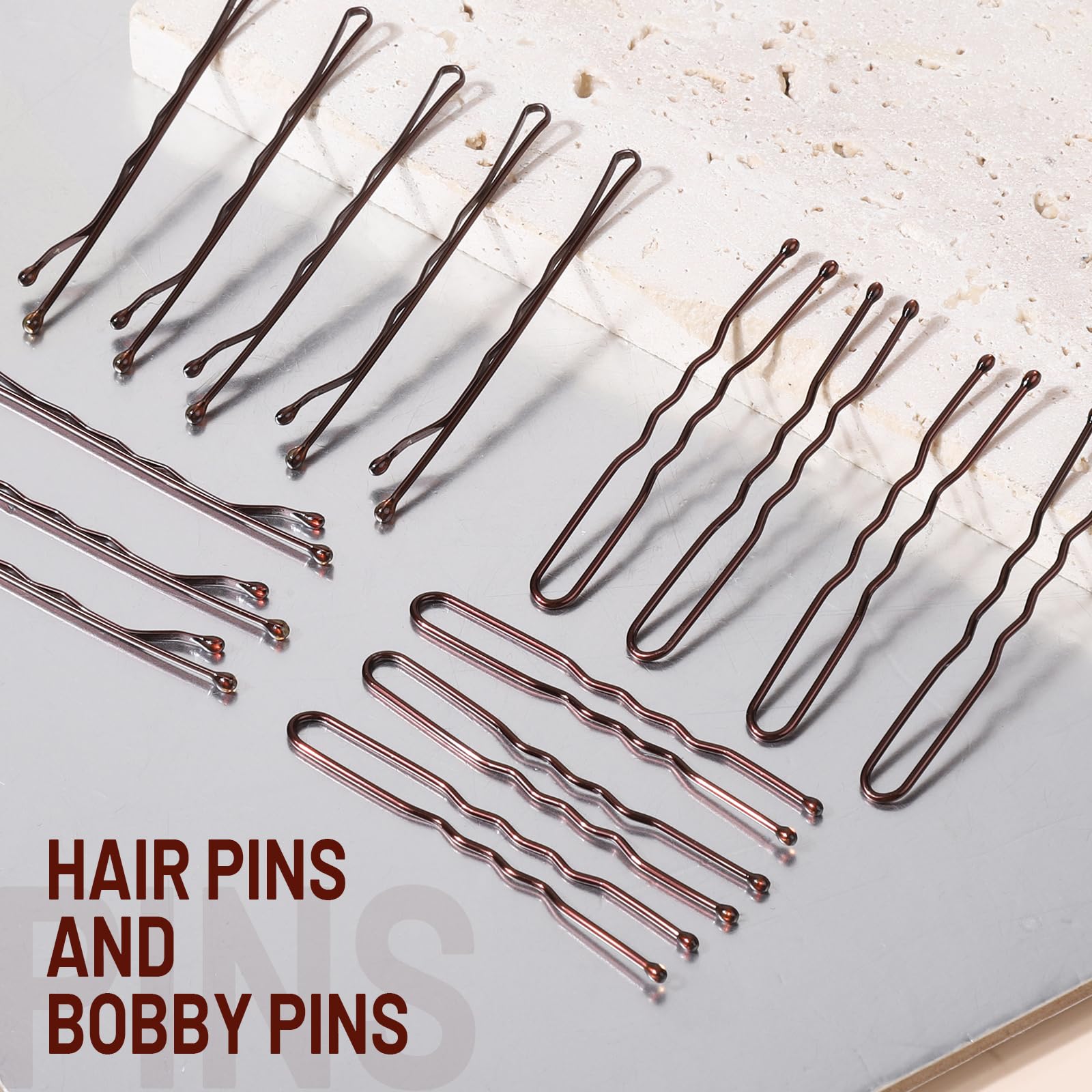 Two inch brown hair pins layout demonstrating the textured non slip sides