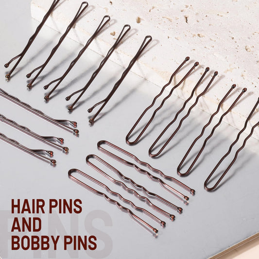 Two inch brown hair pins layout demonstrating the textured non slip sides