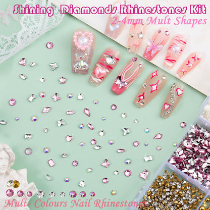 Collection of flatback rhinestones and pearls for manicure design